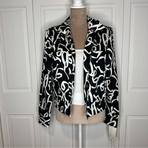 Transitions Cropped Open-front Blazer Jacket Size 10 Black White Ribbon NWT